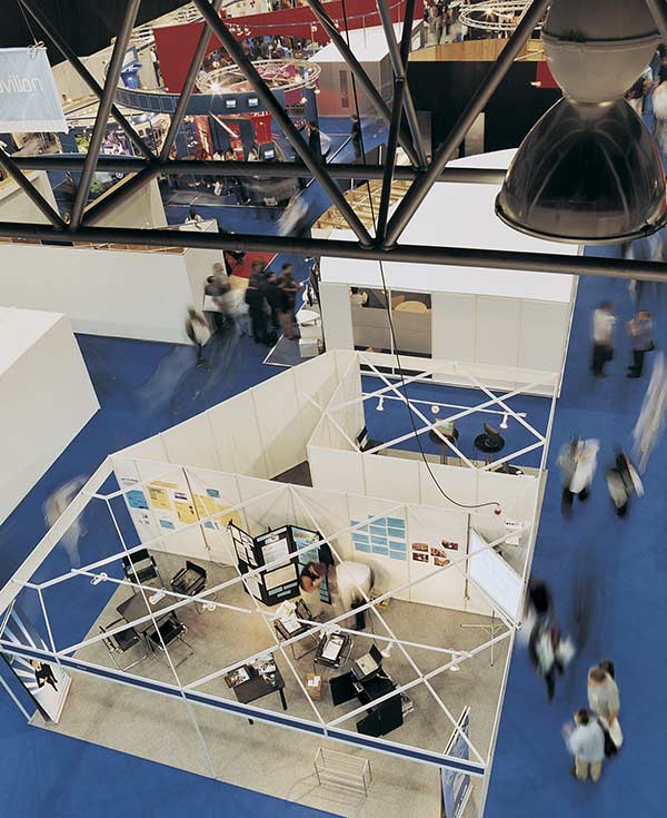 overhead view of trade show floor